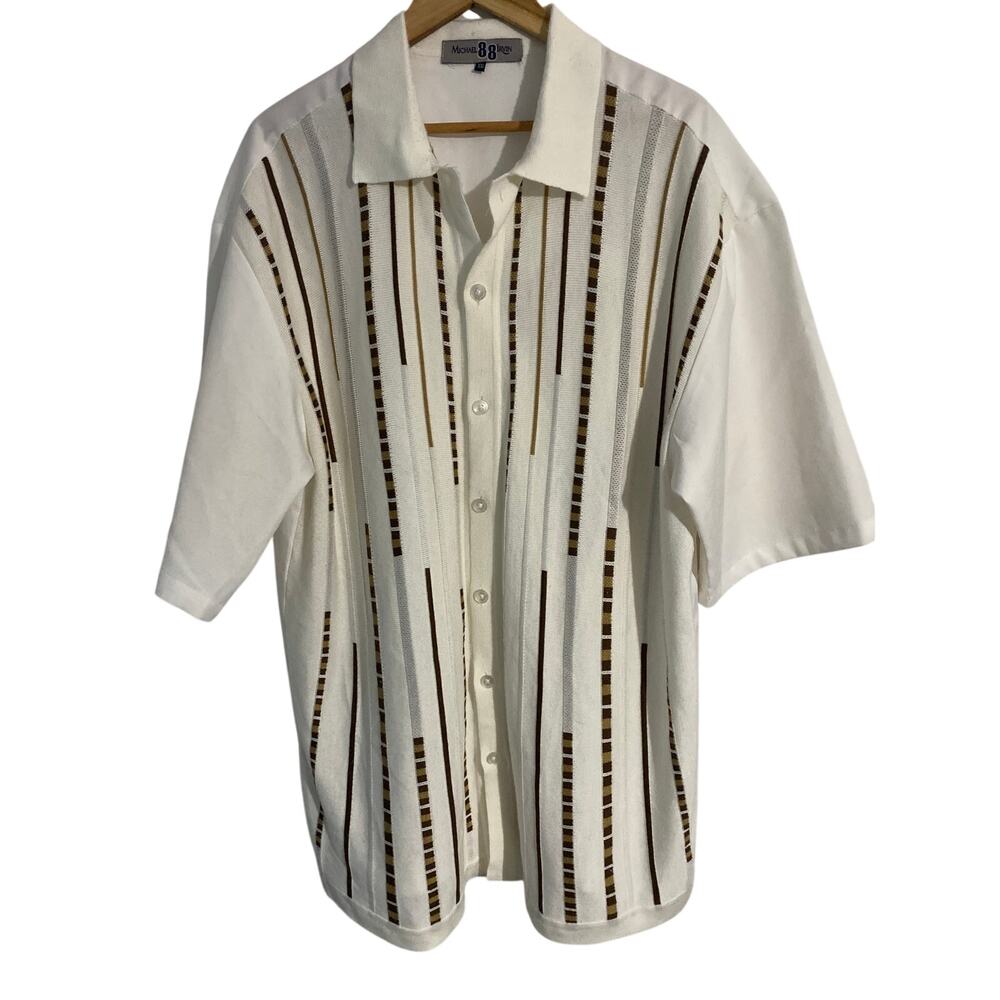 Michael Irvin 88 button down shirt men’s size XXL white silk blend knit front